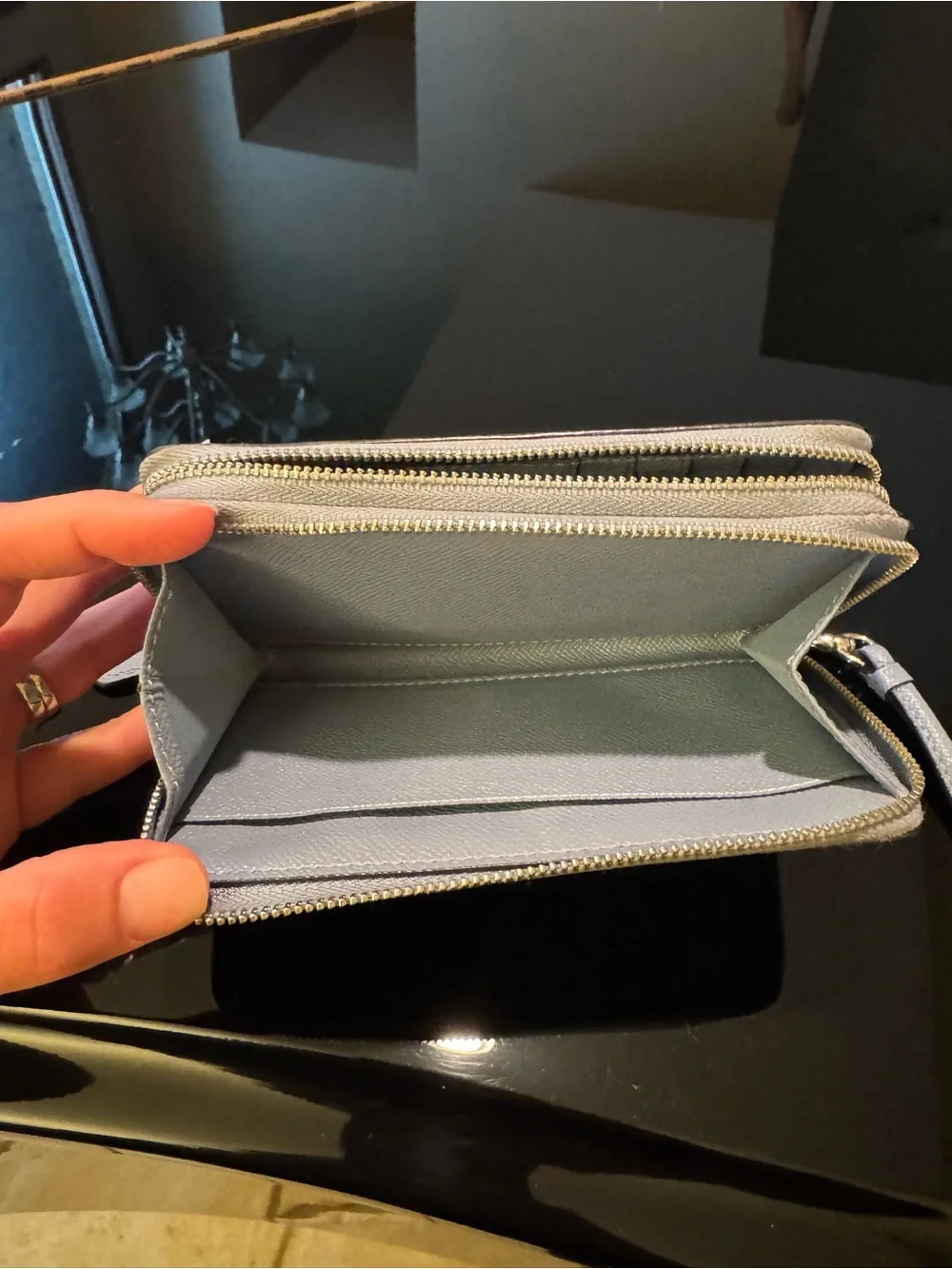 Coach Light Gray Pebble Leather Zip Wallet Wristlet